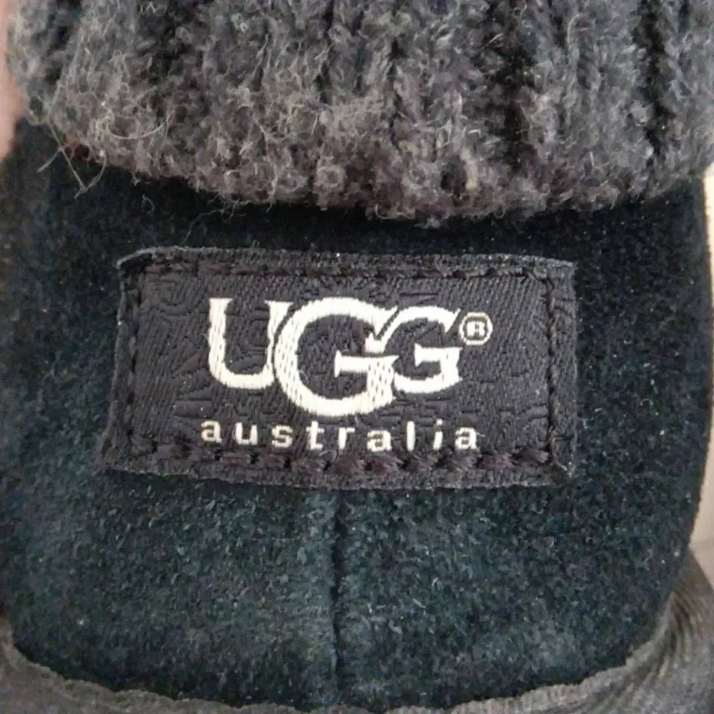 UGG Australia Kids Black Cambridge Knit Foldover Mid-Calf Boots Size 8